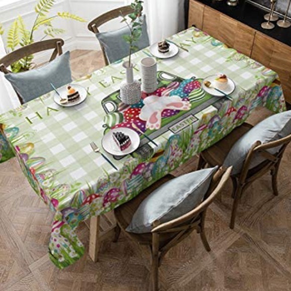Easter Tablecloth Washable Fabric Rectangle/Farm Trucks Bunny Tail - Picture 4 of 11